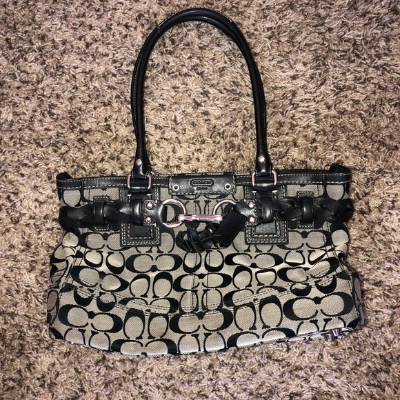 Coach Handbags - Coach Gray and Black Jacquard Satchel
